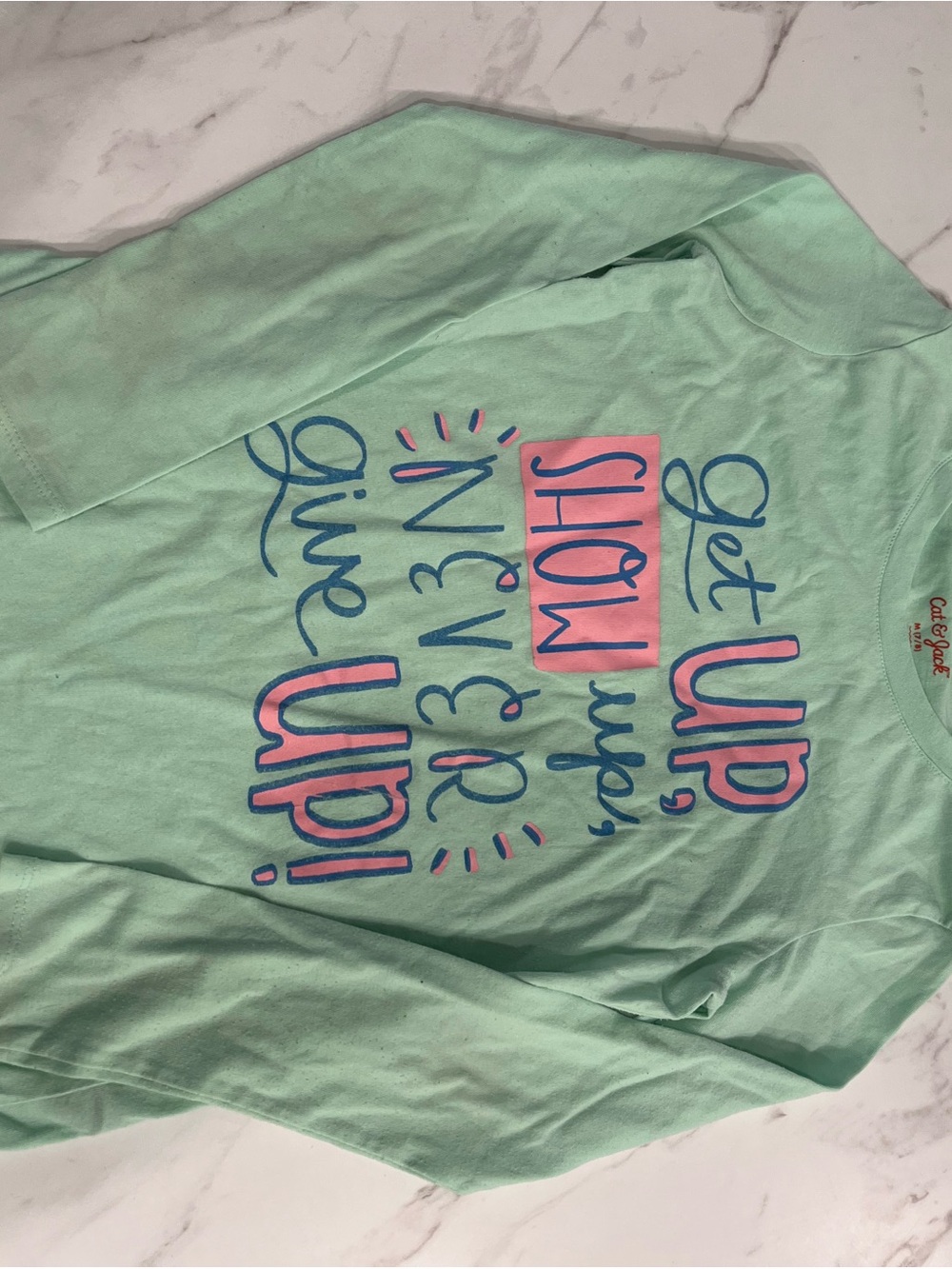 Cat & Jack Mint Long Sleeve Tee with Pink & Blue Graphic